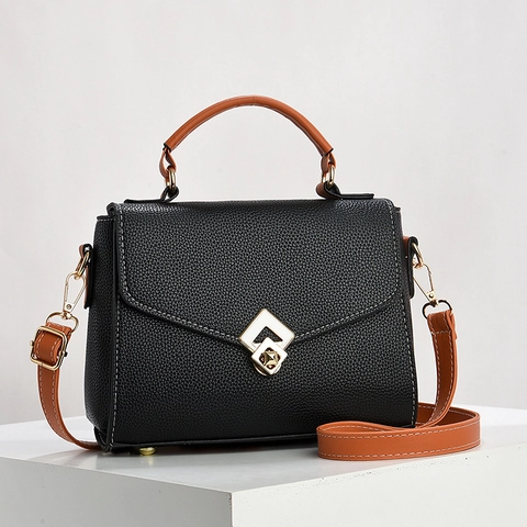 Dames Mode Contrast Kleur Kleine Vierkante Tas PU Leer Litchi Patroon Schouder Crossbody Handtas Handvat Tas