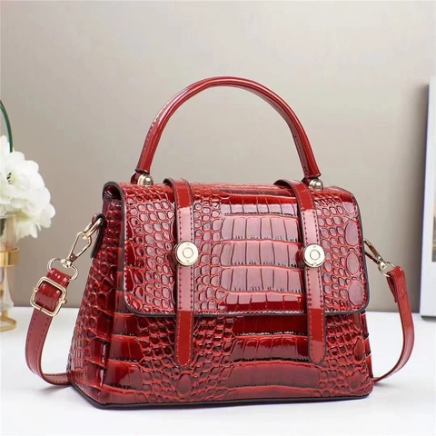 Dames Vintage Krokodillenpatroon PU Lederen Handtas Elegante Schoudertas Crossbody Tas Voor Dagelijks Kantoor Casual Vierkante Tas