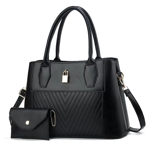 Borsa A Mano Da Donna In Pelle PU Con Pochette Coordinata Borsa A Tracolla Cuciture Chevron Chiusura Dorata Moda