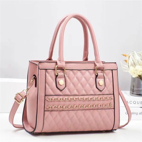 Borsa a Mano da Donna con Catena a Rombi Trapuntata in Pelle PU Borsa a Secchiello Tracolla Regolabile