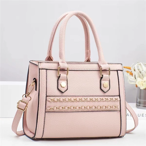 Damen Mode PU Leder Handtasche Goldkette Dekor Litschi Textur Schultertasche Koreanischer Stil Crossbody Eimertasche Alltag