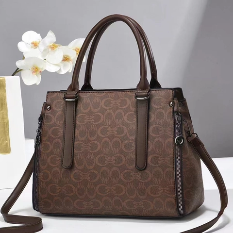 Women Fashion PU Leather Shoulder Bag Rhombus Monogram Print Handbag Crossbody Tote Large Capacity Shopping Purse Daily Handbag