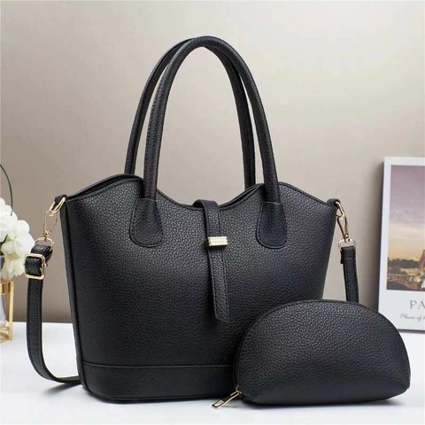 Women Handbags Set PU Leather Litchi Texture Large Capacity Bucket Bag And Pouch Crossbody Tote