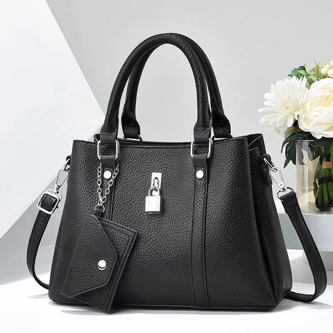 Bolso de Mano de Cuero PU para Mujer con Patrón de Lichi Gran Capacidad Bolso Tote Conjunto con Mini Monedero Cierre de Metal