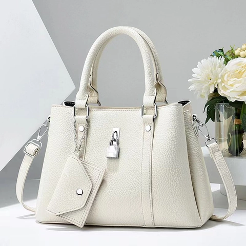 Bolso de Mano de Cuero PU para Mujer con Patrón de Lichi Gran Capacidad Bolso Tote Conjunto con Mini Monedero Cierre de Metal