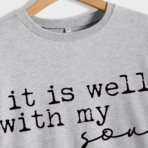 Women's Casual Crew Neck Long Sleeve Sweatshirt Soul Letter Print Loose Fit Cotton Blend Pullover Top Fleece Sweatshirt