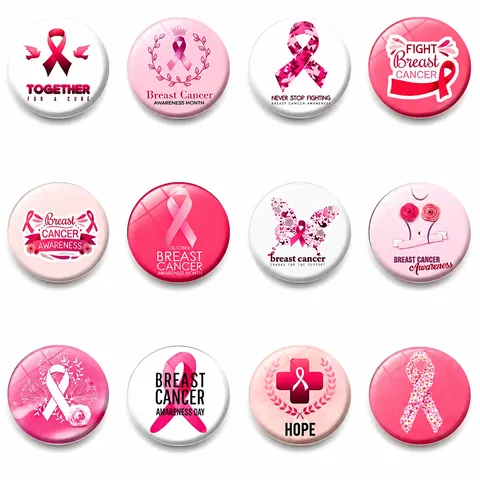Pink Ribbon Breast Cancer Awareness Fridge Magnet Glass Magnetic Sticker Hope Together For A Cure Heart Decor For Office