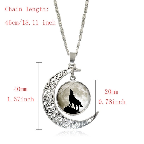 Collana Con Pendente Lupo Che Urla Mezza Luna Svuotata Gioielli Misteriosi Celesti In Cabochon Di Vetro In Lega Vintage Per Donna Uomo
