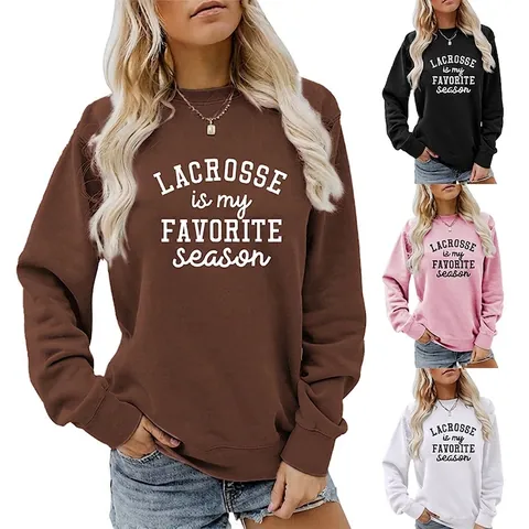 Felpa da Donna con Stampa Lettere Lacrosse Is My Favorite Season in Misto Cotone Girocollo Manica Lunga Pullover Casual