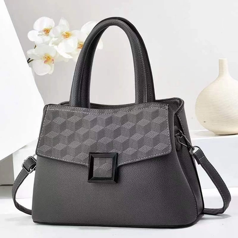 Mode PU Leder Patchwork Handtasche Geprägt Geometrische Tote Handtasche Umhängetasche Mit Quadratischer Schnalle Für Damen Pendeln