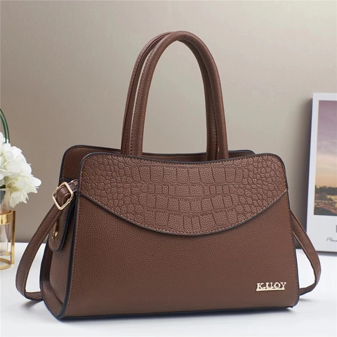 Women Large Capacity Stone Grain Stitching Handbag Fashion Alligator Pattern PU Leather Shoulder Bag For Commuting Office