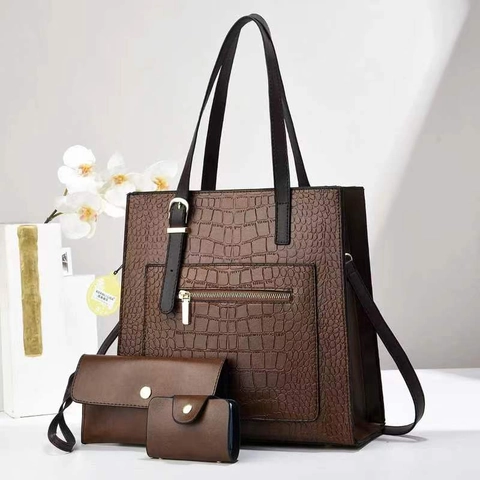 Crocodile Pattern PU Leather Tote Handbag Pouch And Card Holder Elegant Fashion Large Capacity For Women