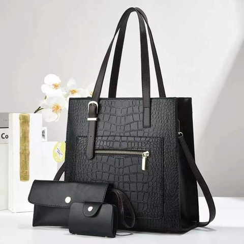 Crocodile Pattern PU Leather Tote Handbag Pouch And Card Holder Elegant Fashion Large Capacity For Women