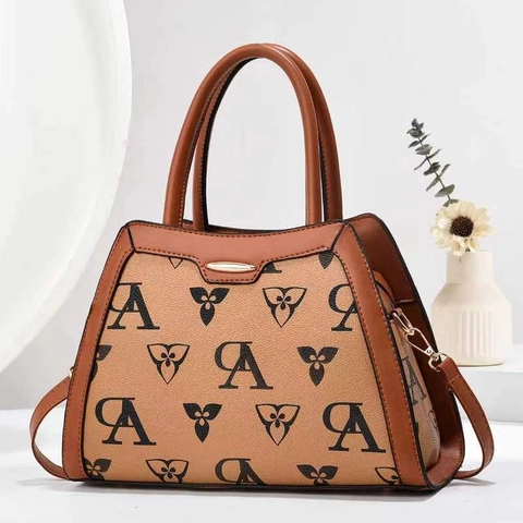 Bolso de Mano de Cuero PU Estampado para Mujer Bolso Bandolera Vintage Floral Letra Monograma Gran Capacidad Correa Única