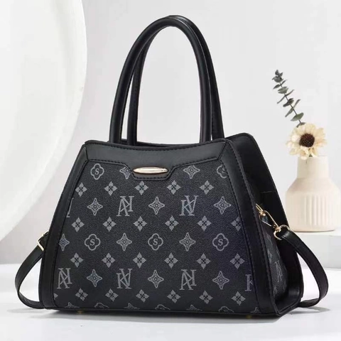 Borsa a Secchiello Donna con Stampa Monogramma in Pelle PU Borsa a Mano Grande Capacità Borsa a Tracolla Casual Retro Fashion