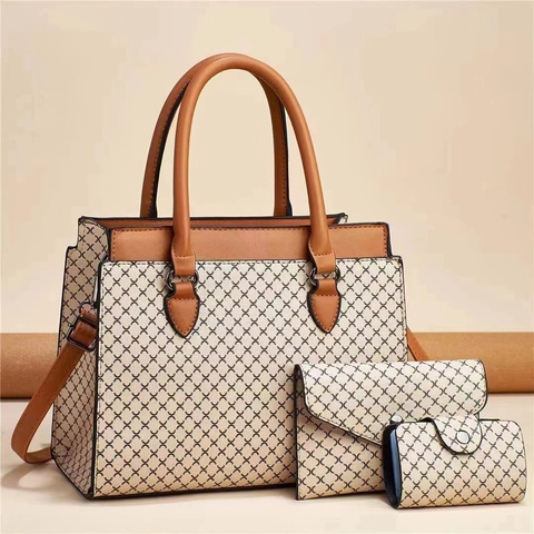 Borsa A Mano Donna Tote Con Pochette E Porta Carte Pelle PU Motivo A Rombi Borsa A Tracolla Urbano Minimalista