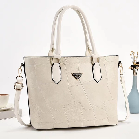 Große Kapazität Tote Bucket Bag Für Damen PU Leder Geometrische Nähte Crossbody Umhängetasche Einfacher Urbaner Stil