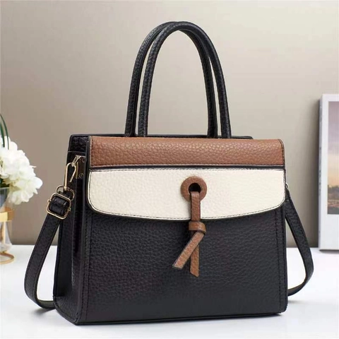 Women Stylish Color Block PU Leather Handbag Lychee Pattern Stitching Shoulder Crossbody Bag For Casual Daily Office Lady