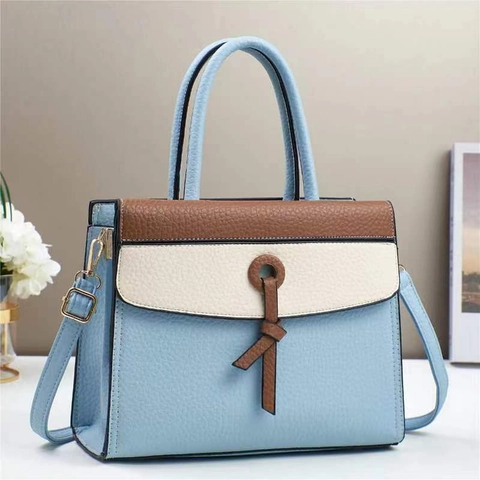 Women Stylish Color Block PU Leather Handbag Lychee Pattern Stitching Shoulder Crossbody Bag For Casual Daily Office Lady