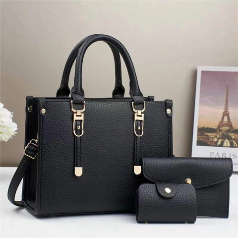 Set Borse Da Donna In Pelle PU Trama Litchi Tote Con Pochette E Porta Carte Elegante Grande Capacità Borsa A Tracolla