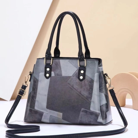 Sac À Main Femme Patchwork Colorblock Cuir PU Grande Capacité Sac À Épaule Bandoulière Avec Bandoulière Amovible Style Rétro