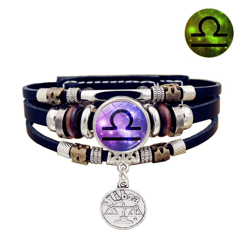 Luminous Twelve Constellations Multilayer Leather Bracelet For Men Women Vintage Punk Glow In The Dark Woven Wrap Bracelet Jewelry Gift