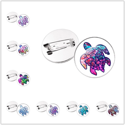 Broche Artístico de Tortuga Marina de Vidrio Patrón de Animal Colorido Insignia de Aleación Para Mochila Ropa Mujer Hombre Joyería