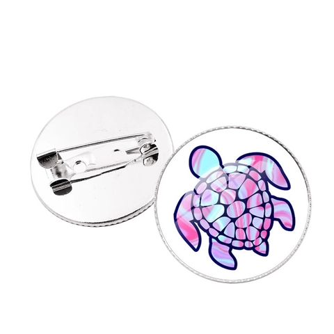 Broche Artístico de Tortuga Marina de Vidrio Patrón de Animal Colorido Insignia de Aleación Para Mochila Ropa Mujer Hombre Joyería