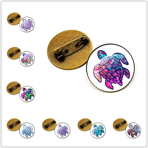 Vintage Legierung Glas Meeresschildkröte Brosche Pin Bunte Künstlerische Tier Abzeichen Runde Zeit Edelstein Schmuck Für Damen Herren