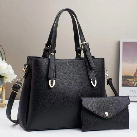 Ensemble Sac À Main Et Pochette En Cuir PU Élégant Pour Femmes Texture Litchi Grande Capacité Sac À Bandoulière