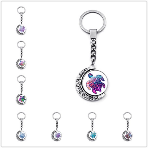 Portachiavi Girevole con Tartaruga Marina e Mezzaluna in Lega di Zinco Gemma del Tempo Colorato Ciondolo Artistico per Zaino Chiavi Auto Regalo per Donna