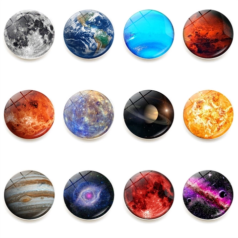 Crystal Glass Universe Planet Fridge Magnet Galaxy Solar System Moon Earth Mars Saturn Round Refrigerator Decorative Magnet