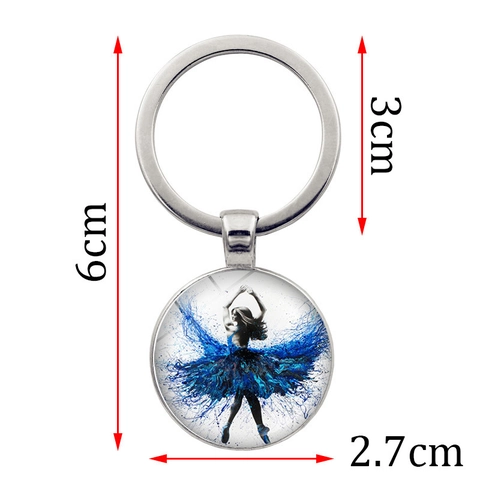 Ballet Dancer Silhouette Keychain Zinc Alloy Glass Artistic Ink Splash Pendant Key Ring Gift For Women Girls Bag Charm Accessories