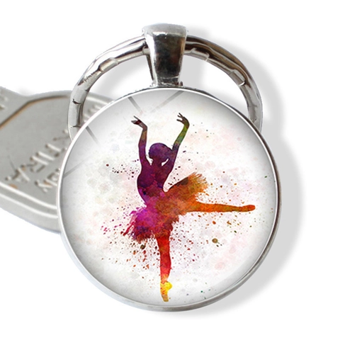 Ballet Danseres Sleutelhanger Zinklegering Glas Cabochon Silhouette Artistiek Dansliefhebber Cadeau