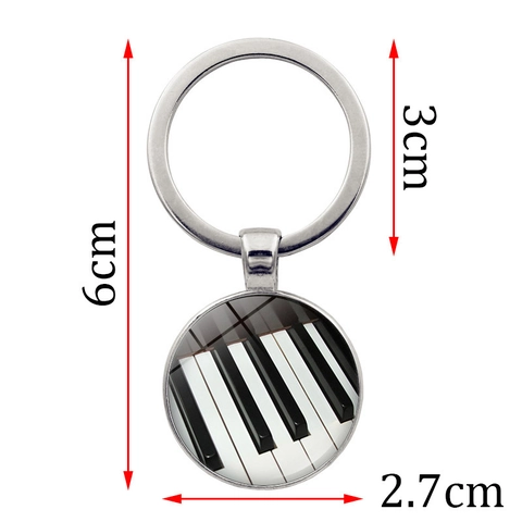 Piano Keyboard Musical Note Heart Keychain Zinc Alloy Glass Time Gem Music Lover Pendant Key Ring Art Jewelry Gift