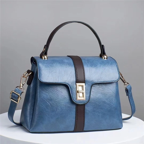 Damen Patchwork PU Leder Henkeltasche Vintage Urbaner Minimalismus Klappe Umhängetasche Pendeln Elegante Handtasche Geschenk