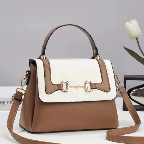 Bolso de Cubo de Cuero PU de Color de Contraste de Moda con Bocado de Caballo Bandolera de Hombro para Mujer