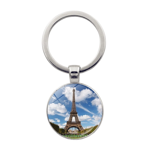Vintage Paris Eiffel Tower Keychain Zinc Alloy Glass Time Gem Pendant Art Architecture Key Ring Travel Souvenir Jewelry Gift