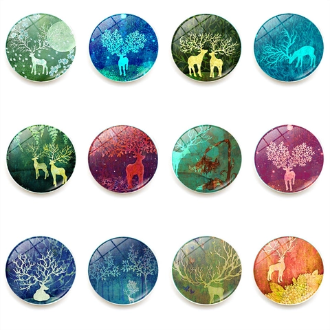Christmas Elk Crystal Glass Refrigerator Magnets Round Magnetic Time Gem Whiteboard Stickers For Kitchen Home Decoration