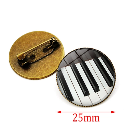 Spilla Rotonda Vintage Tastiera Di Pianoforte Note Musicali Lega Vetro Motivo Cuore Distintivo Artistico