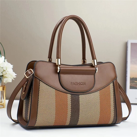 Mode Patchwork Streifen Tote Tasche PU Leder Große Kapazität Umhängetasche Urban Minimalistische Pendler Handtasche Damen Tasche