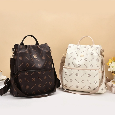 Zaino Da Donna Alla Moda In Pelle PU Stampa Monogramma Grande Capacità Zaino Da Scuola Casual Borsa Da Viaggio Elegante