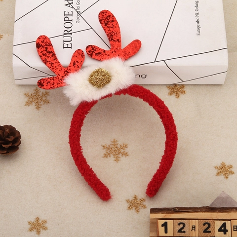 Christmas Reindeer Antler Headband With Sequin And Plush Nose For Women Kids Holiday Party Photo Props Hair Accessories