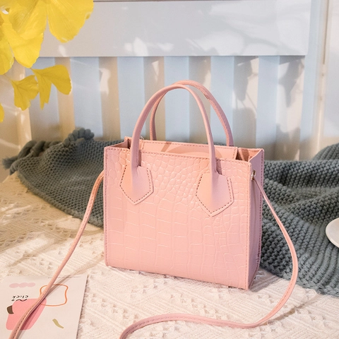 Elegante Damen Mini Handtasche Krokodilmuster Quadratische Umhängetasche PU Leder Crossbody Tasche Einfarbige Handtasche