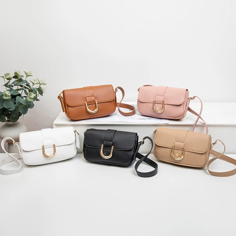 Damen Vintage Gebissschnalle Umhängetasche PU-Leder Gold U-Förmige Metallschnalle Kleine Quadratische Crossbody Tasche