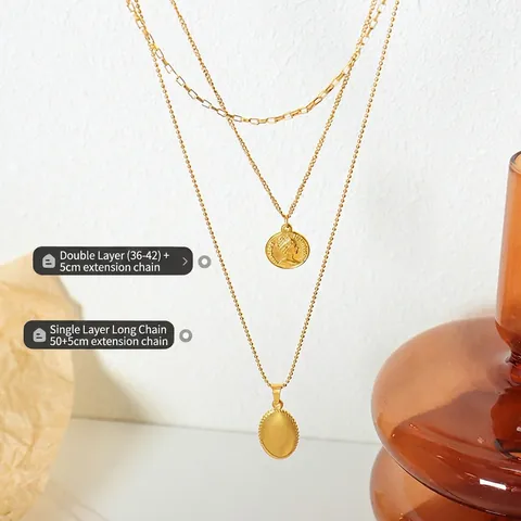 Collana Multistrato In Acciaio Al Titanio Pendente Moneta Regina Ovale Dorato Stile Vintage Francese Gioielli Minimalisti Da Donna
