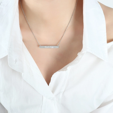 Collar de Pendiente de Barra de Acero Inoxidable Minimalista Con Grabado Good Luck Oro Plata Chapado Joyería Moda Mujer