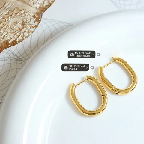 Pendientes De Aro En Forma De U Minimalistas Acero De Titanio Chapado En Oro De 18K Geométricos Ovalados Pulidos
