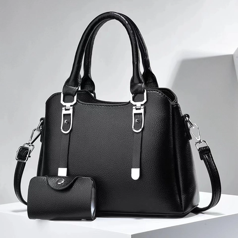 Women Handbag And Matching Wallet PU Leather Litchi Texture Top Handle Crossbody Shoulder Bag Large Capacity Elegant
