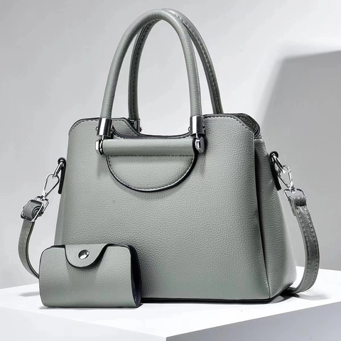 Women Handbag Set PU Leather Litchi Pattern Shoulder Crossbody Bag Large Capacity Elegant Top Handle Purse With Pouch